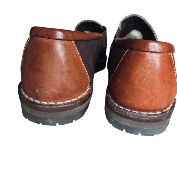 Cole Haan Suede Slip On Moc Shoe Slipper With Tread Shearing Lined Leather Brown - Picture 8 of 15